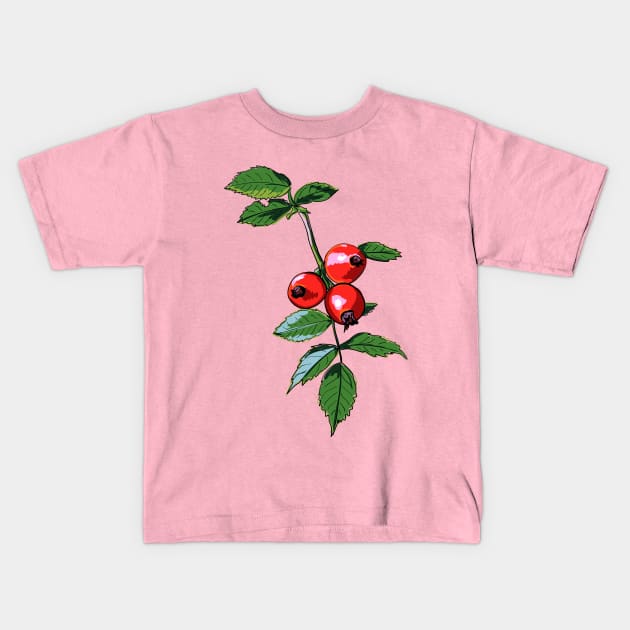 Branch of wild rose Kids T-Shirt by aleksandrakrylova